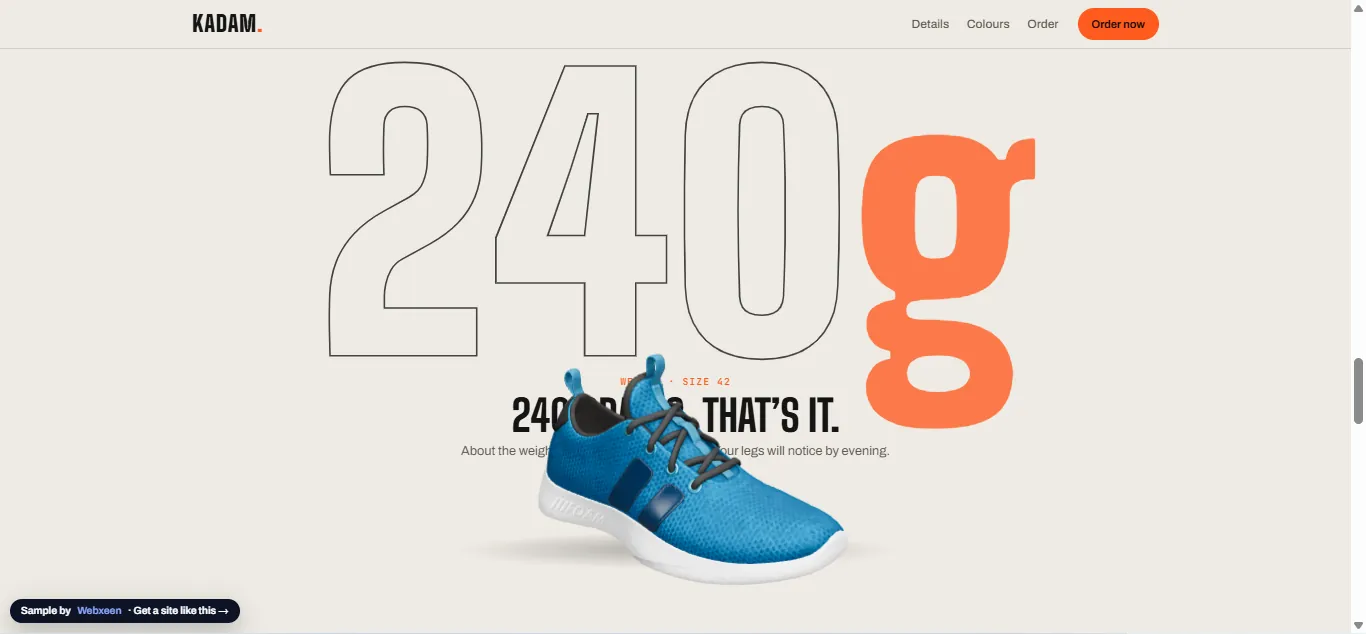 Shoe in front of a large '240g' figure